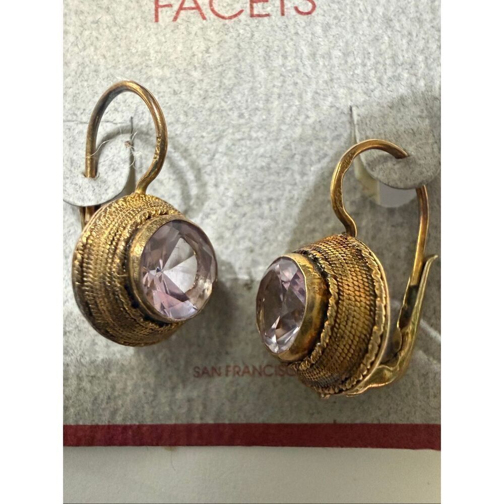 Facets Women's Gold-Tone Discus Amethyst Gemstones Leverback Drop Earrings NWT